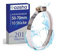 AZISHA Fascette Metalliche Stringitubo 50-70mm - 10 Pezzi Fascette Stringitubo Inox - Regolabile Fascetta Stringitubo - Fascetta Metallica Per Tubi Piscina,Giardino,Gas,Lavatrice,Auto E Acqua