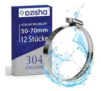 AZISHA Fascette Metalliche Stringitubo 50-70mm 12 Pezzi - 304 Fascette Stringitubo Inox - Regolabile Fascetta Stringitubo - W4 Fascetta Metallica Per Tubi Piscina,Giardino,Gas,Lavatrice,Auto E Acqua