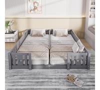 AZJSAHAH Letto per bambini a terra, 180 x 200 cm, letto per bambini con sponda di protezione anticaduta e rete a doghe, letto per bambini/ragazzi per 2 bambini, letto Montessori, struttura del letto