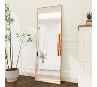 AZJSAHAH Specchio per tutto il corpo, 173 x 63 cm, rettangolare, con telaio in lega di alluminio, da appendere, in piedi, inclinabile, per camera da letto, bagno e soggiorno (oro, 173 L x 63 cm)