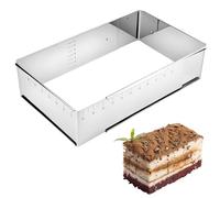 AZKEEGREY Teglia rettangolare regolabile per torte, 25 x 18 cm - 47 x 34 cm, altezza 8 cm, in acciaio inox, telaio estensibile per torte regolabile