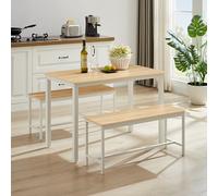 AZL1 Life Concept Set di tavolo da pranzo per 4 persone, piccolo set da cucina con 2 panche, tavolo da cucina con struttura in metallo e piedini regolabili, set da 3 pezzi per sala da pranzo per