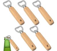 Azlanway Apribottiglie in legno personalizzabili, 5 pezzi Apribottiglie birra portatili con manico in legno per bar casa feste Gadget per bevande con foro per appendere