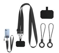 Azlanway Cordino universale per cellulare, in nylon, 2 x toppe per cellulare, cordino regolabile, 2 x piccoli cordoncini neri, corda per cellulare, adatto per tutti gli smartphone, Nero , 130 cm