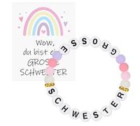 Azlanway Grande sorella braccialetto regalo - Set con braccialetto e cartolina - dolce regalo per le ragazze per la nascita di un fratello o come attenzione emotiva