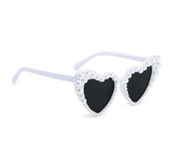 Azlanway Occhiali da sole da donna con perle - Retro Cateye occhiali a forma di cuore per JGA, matrimonio, compleanno, festival, anni '50 - Occhiali da sole vintage da festa bianco per sposa e