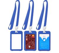 Azlanway Porta Badge Rigido Verticale Blu con Clip in nastro e Cordino, 3 Pezzi Custodia Protettiva per 2 Carte ID Credito Prossimità RFID Patente Pass Ufficio e Scuola Resistente Facile Accesso