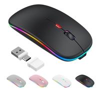 Azmall Mouse wireless con modalità jiggler - Bluetooth 5.2 & 2.4G radio per computer portatile, PC, iOS, Android, iPad e Windows, LED a 7 colori e 1600 DPI ottico (Modalità Jiggler, Nero)