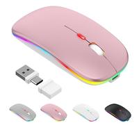 Azmall Mouse wireless con modalità jiggler - Bluetooth 5.2 & 2.4G radio per computer portatile, PC, iOS, Android, iPad e Windows, LED a 7 colori e 1600 DPI ottico (Modalità Jiggler, Oro Rosa)