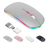 Azmall Mouse wireless con modalità jiggler - Bluetooth 5.2 & 2.4G radio per computer portatile, PC, iOS, Android, iPad e Windows, LED a 7 colori e 1600 DPI ottico (Modalità Jiggler, Argento)