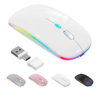 Azmall Mouse wireless con modalità jiggler - Bluetooth 5.2 & 2.4G radio per computer portatile, PC, iOS, Android, iPad e Windows, LED a 7 colori e 1600 DPI ottico (Modalità Jiggler, Bianco)