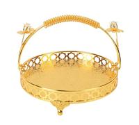 AZMUDE Fruit Display Basket Retro Style Fruit Tray Round Large Capacity Handle Design Decorative Strong Alloy Fruit Bowl for Party Family Bar Cafe (Gold Color Meduim Size)