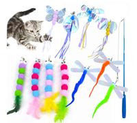 Aznever Set di Giocattoli interattivi con Bacchetta per Gatti, Giocattolo per Gatti con Farfalle, Bruco e Libellula, 12 Giocattoli interattivi per Gattini, per Gatti, con Canna da Pesca, per cavia