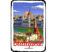 AZOLID Divertente cartello in latta Budapest Ungheria Viaggio Targa in latta Retro Bar Pub Diner Cafe Casa Bagno e Stanza Art 14x20CM