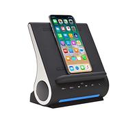 Azpen Dockall D100 - Caricabatterie wireless Qi, altoparlanti Bluetooth Premium, docking station con microfono integrato per chiamate in vivavoce, stazione 3 in 1 per iPhone e Samsung (grigio lucido)