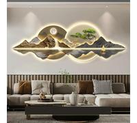 AZQOHMIS Decorazione murale 3D, Decorazione murale Luminosa con Luce LED, Moderno Dipinto di Montagna, Acqua e Albero per Ingresso e Soggiorno, 50×150cm-1