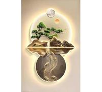 AZQOHMIS Decorazione murale 3D, sculture da Parete, opere d'Arte da Appendere al Muro con Luce LED, Decorazione Orientale, Pittura Tradizionale Cinese da Appendere al Muro (53x80 cm)