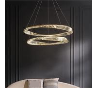 AZQOHMIS Lampada a Sospensione LED dimmerabile Moderna per Soggiorno, Lusso, Anello Irregolare Dorato con Cristalli, Lampada a Sospensione, lampade a LED Eleganti (Bianco Caldo, D60 80cm)