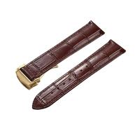 AZSHIW Cinturino for orologio in pelle di vitello compatibile con bracciale Omega 007 Seamaster 300 De Ville AT150 Commander con fibbia pieghevole(Brown-Gold Buckle,22mm)