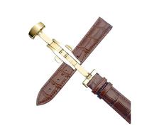 AZSHIW Compatibile con cinturino for orologio Business Casual Nero Marrone in pelle di vitello con fibbia a farfalla e motivo a coccodrillo, 18 20 22 24 mm(Brown Gold,20mm)