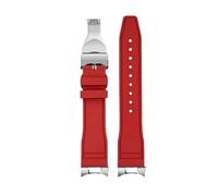AZSHIW Compatibile con Tudor Black Bay Small Monster Timing M79363 M79360 cinturino for orologio con testa curva in gomma FKM, cinturino in gomma fluorurata da 21 mm a 22 mm(A-red-silver,21mm)
