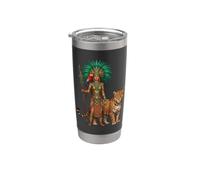 Aztec Jaguar Warrior Maya Indigeno Messico Cultura Arte Bicchiere termico in acciaio inox doppia parete