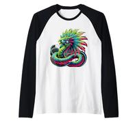 Aztec Mexico Quetzalcoatl Serpente Piumato Maglia con Maniche Raglan