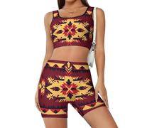 Aztec Navajo Native American Southwest Set di allenamento per le donne 2 pezzi Crop Tank Pantaloncini a vita alta Abiti da yoga, Stile:, XL