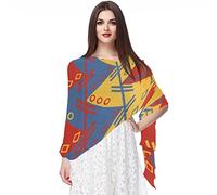 Aztec Sudamericano Modello Zig Zag Rosso Blu Giallo Signore/Donna Leggero Scialle Sciarpa Per La Primavera Estate Stagione, Aztec Sud Americano Pattern Zig Zag Rosso Blu Giallo