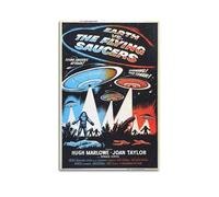 AZTU Poster vintage con UFO Terra contro i dischi volanti, su tela, decorativo, per camera da letto di famiglia, 30 x 45 cm