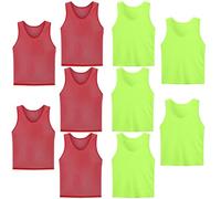 AzulLanse Set di 10 canottiere da calcio per adulti, 70 x 62 cm, senza logo, gioco di squadra, design unisex, per allenamento di squadra, altezza: 170-200 cm, 5 rosso+5 verde, XL 70*62cm