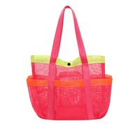 AZURAOKEY Borsa da spiaggia a maglie pieghevole con 7 tasche for viaggiare for le spalle for vacanza (rosso) (rosso rosa)