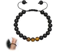 AzureRay Bracciale da Uomo con Perline di Onice e Occhio di Tigre 8 mm, Bracciale Elastico in Pietra Naturale Nero, Regalo per Fidanzato, Marito o Figlio, Ideale per Festa del Papà
