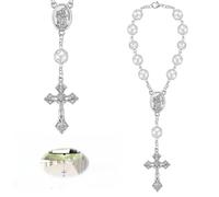 AzureRay Rosario per Auto Specchietto Retrovisore con San Cristoforo e Crocifisso, Talismano Portafortuna per Macchina, Accessorio Religioso da Preghiera, Regalo per Automobilista