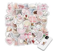 AzureRay Set di 120 adesivi estetici Y2K con fiocco rosa - Autocollanti carini in vinile impermeabile - Stickers cute & aesthetic per borraccia, laptop, diario - Per bambini e adulti