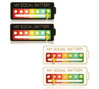 AzureRay Spilla dell'energia sociale Set di 4 Emblemi per il Benessere | Social Battery Spilla Pin di Gestione Emotiva Giornaliera | Metallo + Gomma (Bianco+ Nero) Resistente ai Rayoni UV e Corrosione