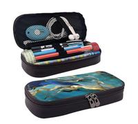 Azurite - Borsa per cosmetici in pelle con stampa marmorizzata a olio e foglia di tè e lamina d'oro, borsa per cosmetici, con patta in pelle, spaziosa borsa per la conservazione, nera, taglia, Nero