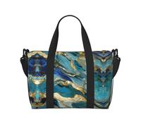 Azurite - Borsone da viaggio con stampa marmorizzata e foglia di tè e lamina d'oro, borsa da viaggio, borsone da allenamento, borsa a tracolla per la notte, borsa da weekender, per donne e uomini,
