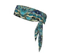 Azurite - Cravatta sportiva per la testa, con stampa di marmo, colore foglia di tè e foglia d'oro, per allenamento, corsa, yoga, taglia unica
