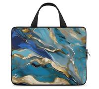Azurite - Custodia per computer portatile da 13", ultra sottile, leggera e impermeabile, in neoprene resistente, con cinturino da polso, motivo marmo ad olio, colore: verde acqua e foglia d'oro