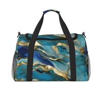 Azurite Teal and Foil Gold Oil Marble Pattern Print Versatility Ample Space Travel Bag Elegante borsa funzionale per attività all'aperto
