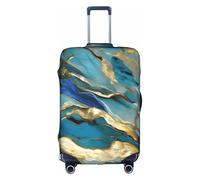 Azurite Teal e Foil Gold Oil Marble Pattern Print Lavabile Travel Luggage Cover Personalizzata Protector per Business Leisure, bianco, S