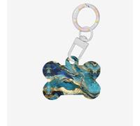 Azurite Teal e Foil Gold Oil Marble Pattern Stampa Dog Tag a forma di osso Modello a doppia faccia Tag ID cane a forma di osso Medagliette per animali domestici Medagliette per collare per cani