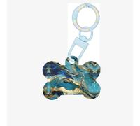 Azurite Teal e Foil Gold Oil Marble Pattern Stampa Dog Tag a forma di osso Modello a doppia faccia Tag ID cane a forma di osso Medagliette per animali domestici Medagliette per collare per cani