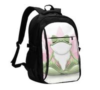Azurite Teal e Foil Gold Oil Marble Pattern Stampato Laptop Backpack Uomini, Carry On Zaini da viaggio con porta di ricarica USB, Carino Rana Divertente Fare Yoga, One Size