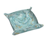 Azurite - Vassoio per gioielli in pelle con stampa in foglia di tè e lamina oro, motivo marmo, per uomini e donne, portatile, da viaggio, per scrivania