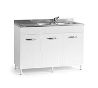 azurlone Sottolavello Colore Bianco per lavello Inox Cm 120x50xH 85 con 3 Ante