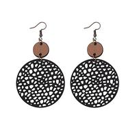 Azusa Sun Orecchini rotondi in legno geometrici retrò scavati fuori orecchini a cerchio grandi leggeri gioielli dichiarazione adatti per le donne, One size, Pelle Legno, Nessuna pietra preziosa