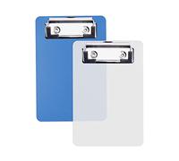 AZWOOD - Mini portablocco con morsetto in metallo gommato, 15 x 10 cm, con gancio per appendere, in plastica di alta qualità, per blocco note, ricevute, liste tascabili (blu, bianco)