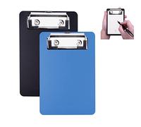 AZWOOD Mini portablocco in plastica, 10 x 15 cm, piccolo portablocco con meccanismo a morsetto e occhiello per blocco note, ricevute, liste tascabili (nero, blu)